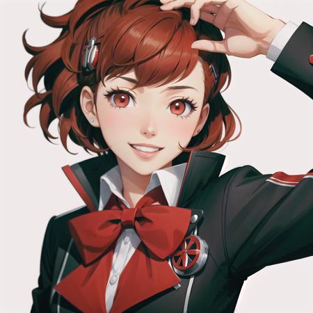 01750-654647489-Kotone Shiomi, masterpiece, 1 girl, Persona style, Kotone Shiomi, brown hair, red eyes, red bowtie, cheerfull smile, impeller, h.png